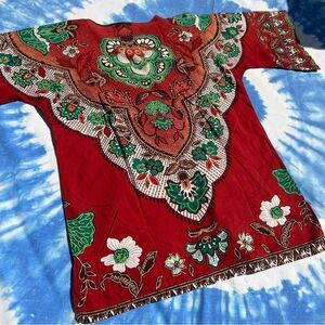 Vintage 70s Boho Hippy Floral Top Size small O/S